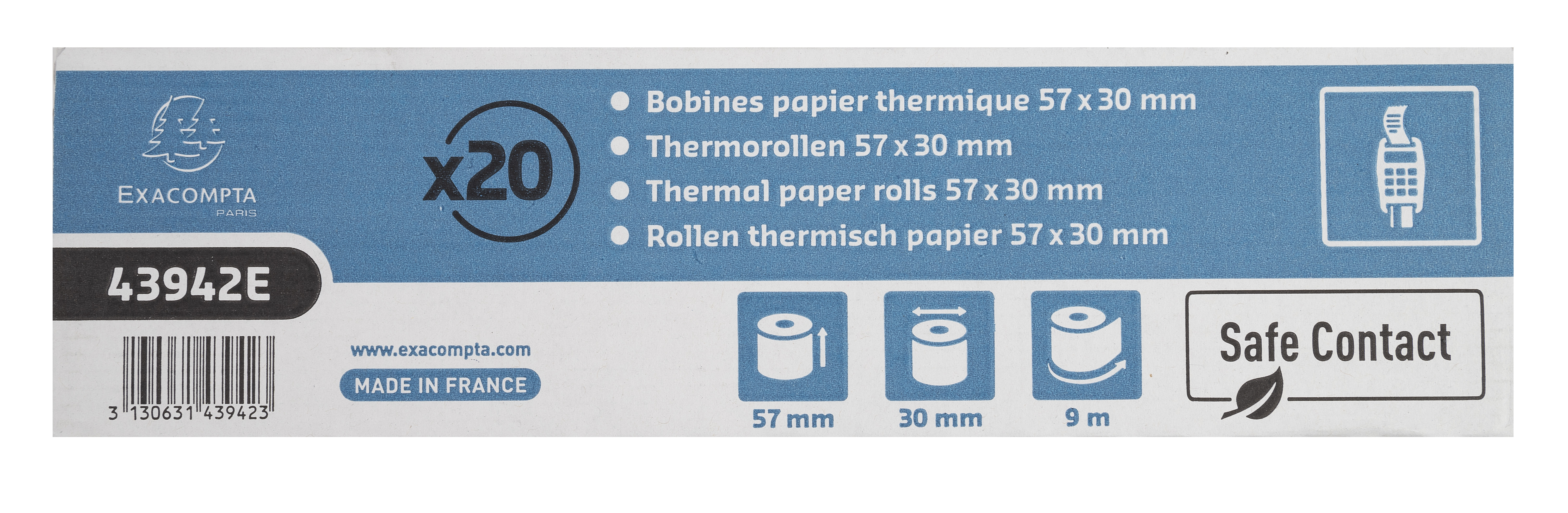 Thermorollen 57mm /10m (Ø 30mm) Kern 9mm blau Thermorollen 57mm /10m (Ø 30mm) Kern 9mm blau